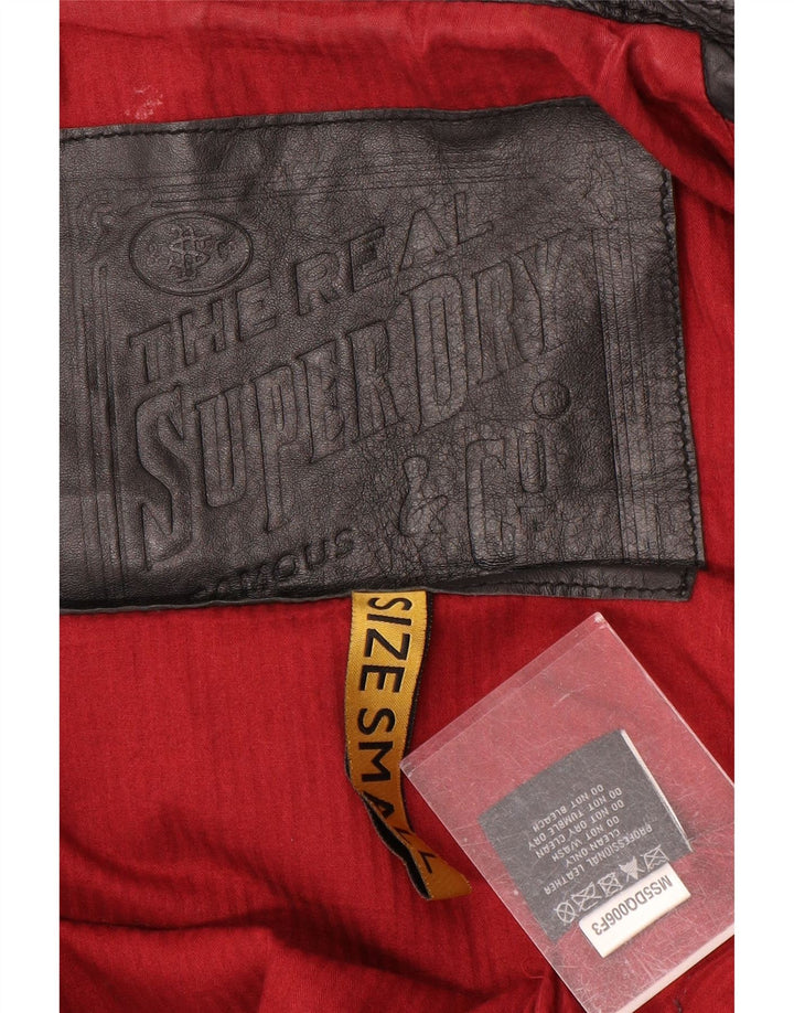 Męska skórzana kurtka wojskowa Superdry UK 36, mała czarna skóra