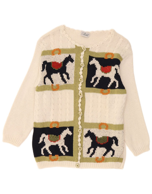 Sweter damski w stylu vintage z grafiką, UK 16, duży, z białej bawełny