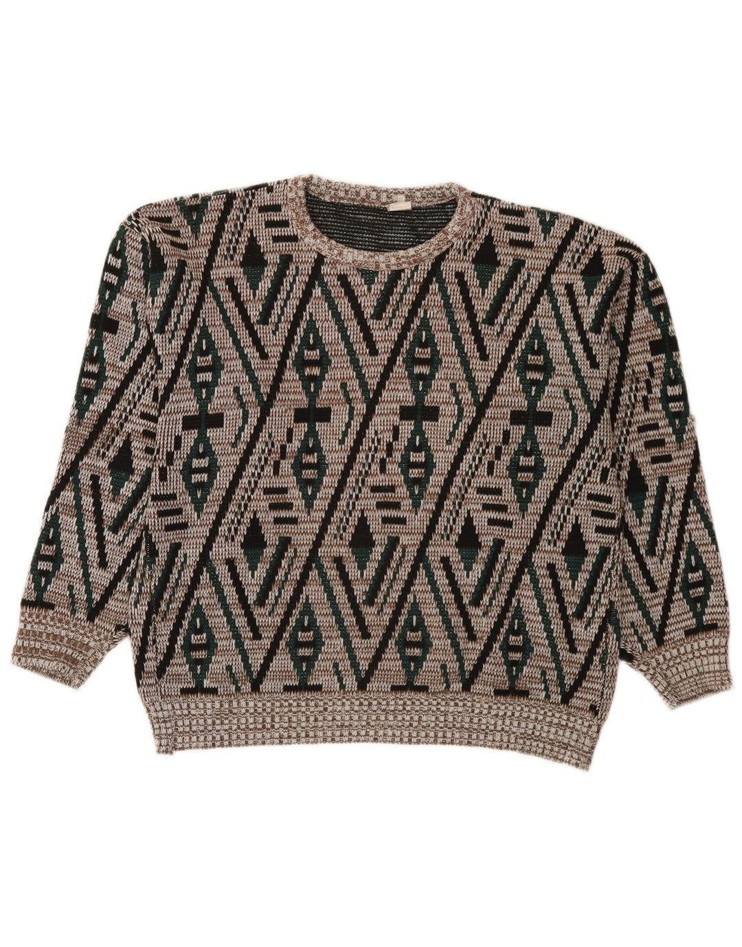 Sweter męski z okrągłym dekoltem w stylu vintage IT 52, duży, wielokolorowy, geometryczny