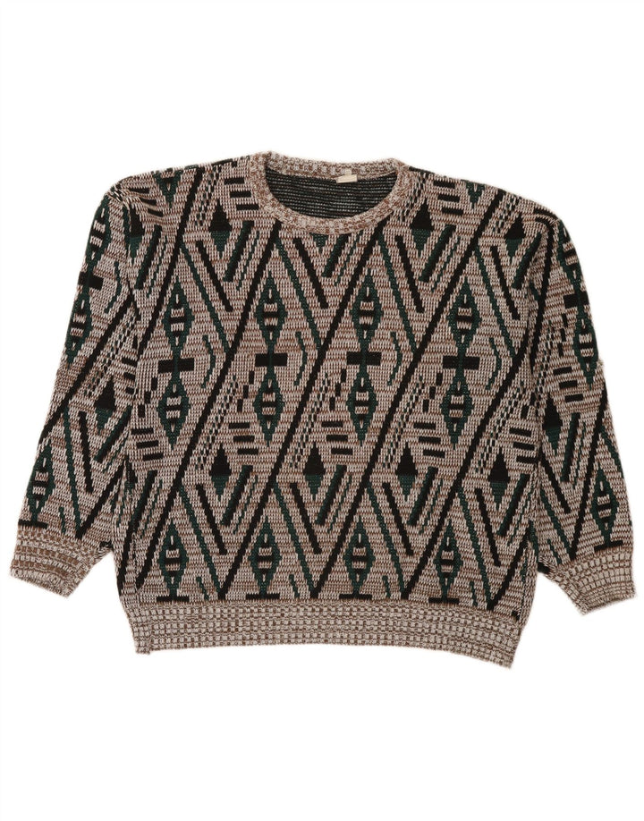 Sweter męski z okrągłym dekoltem w stylu vintage IT 52, duży, wielokolorowy, geometryczny