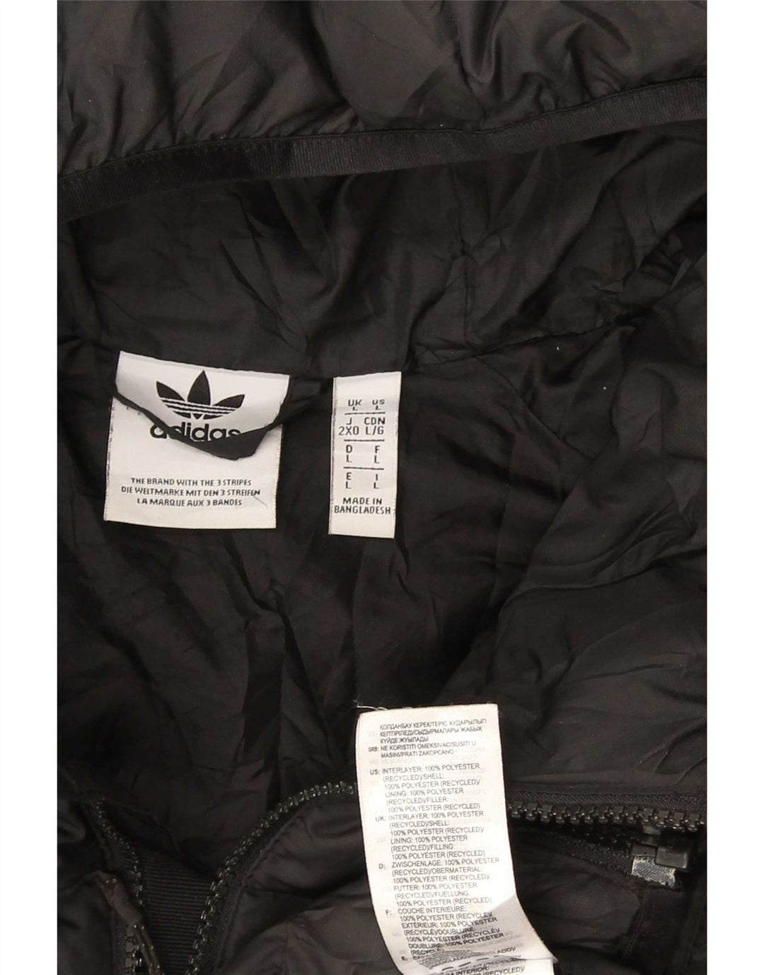 Męska wyściełana kurtka z kapturem Adidas UK 40, duża, czarna, poliestrowa