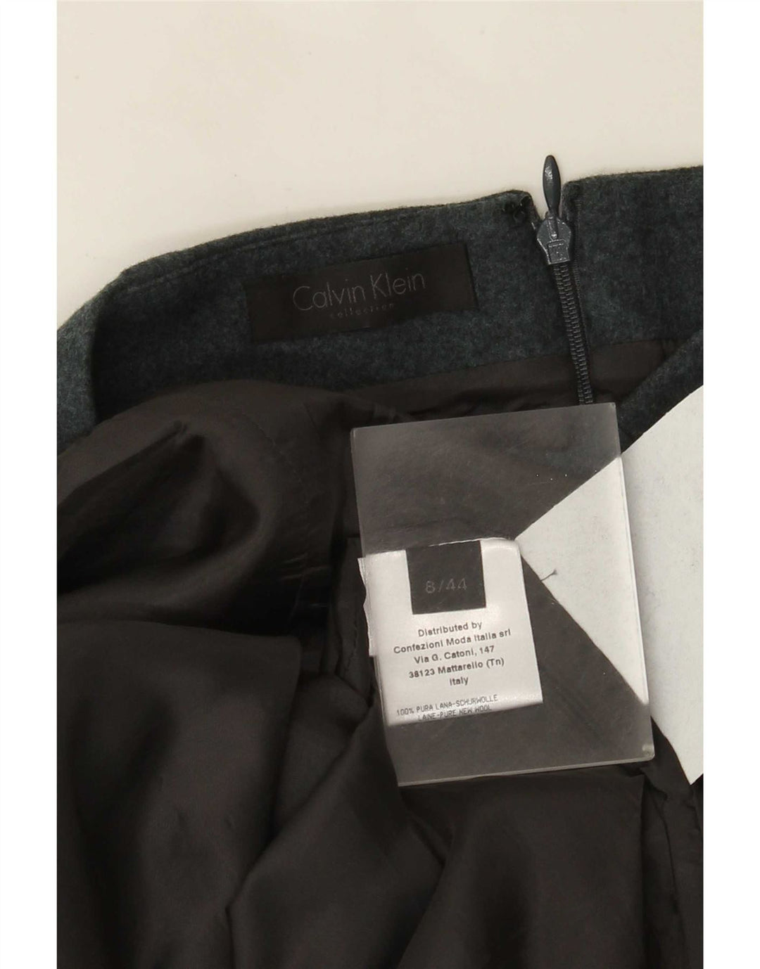 Damska spódnica ołówkowa Calvin Klein US 8 Medium W32 Niebieska wełniana nakrapiana