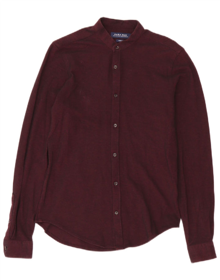 Koszula męska Zara Slim Fit, mała, bordowa, bawełniana