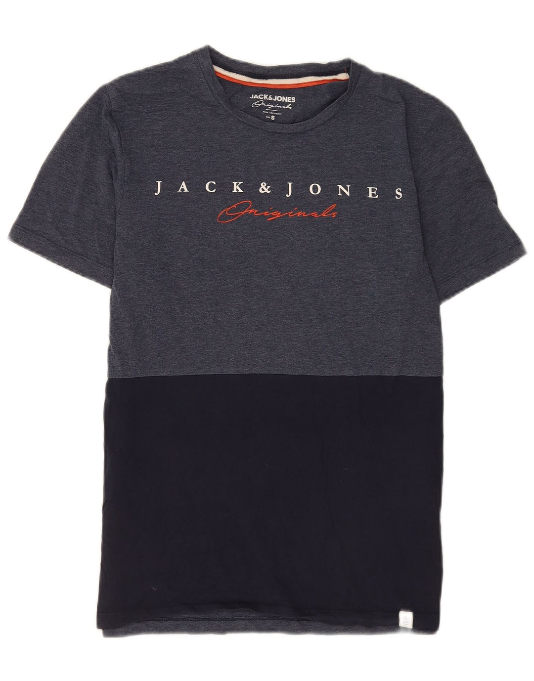 Męska koszulka Jack & Jones Regular Graphic Top, mała, granatowa, z blokami kolorów
