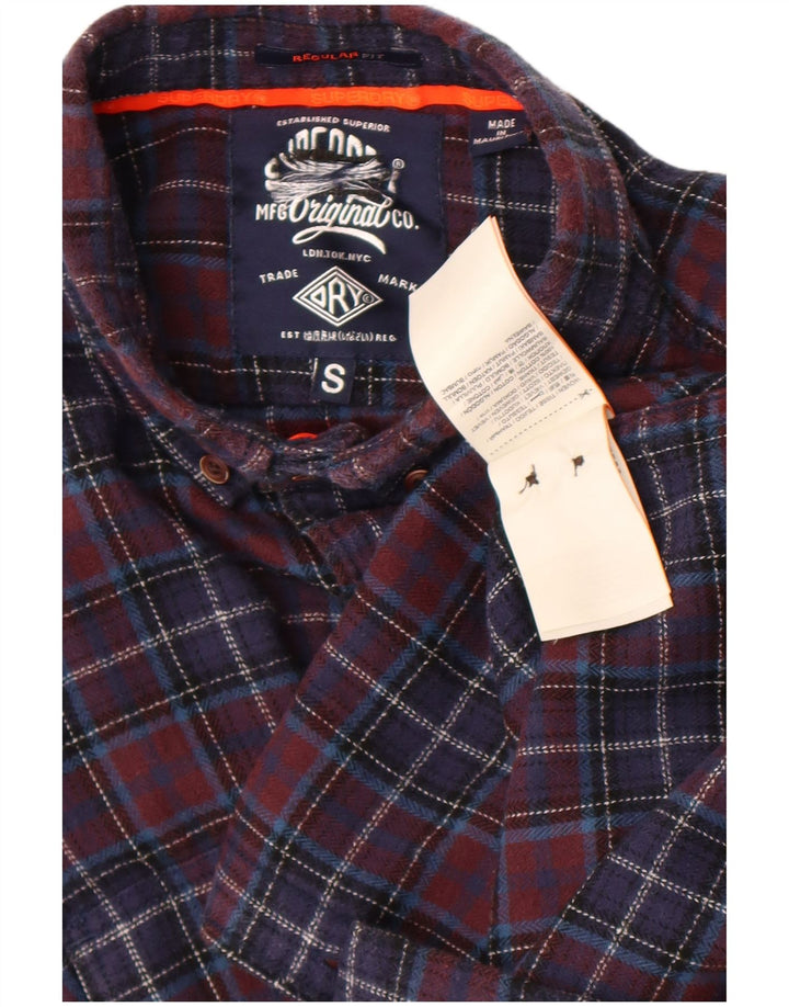 Męska koszula flanelowa Superdry o regularnym kroju, mała, granatowa, bawełniana w kratkę