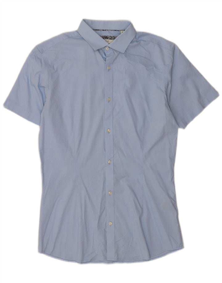 Męska koszula z krótkim rękawem Jack & Jones, rozmiar 40, średnia niebieska, bawełniana