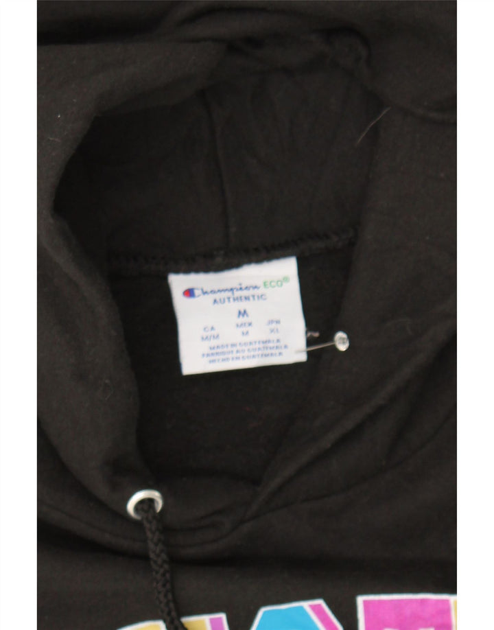 CHAMPION Womens Graphic Hoodie Jumper UK 14 Medium Black Polyester Vintage Champion and Second-Hand Champion from Messina Hembry 