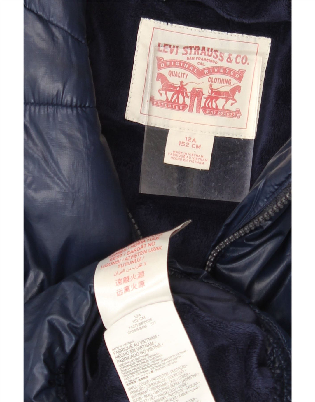 LEVI'S Dziewczęca ocieplana kurtka z kapturem, 11-12 lat, granatowa, poliester