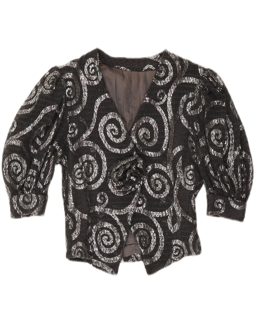 Damska marynarka z rękawami 3/4 VINTAGE UK 12, średnioszara, paisley