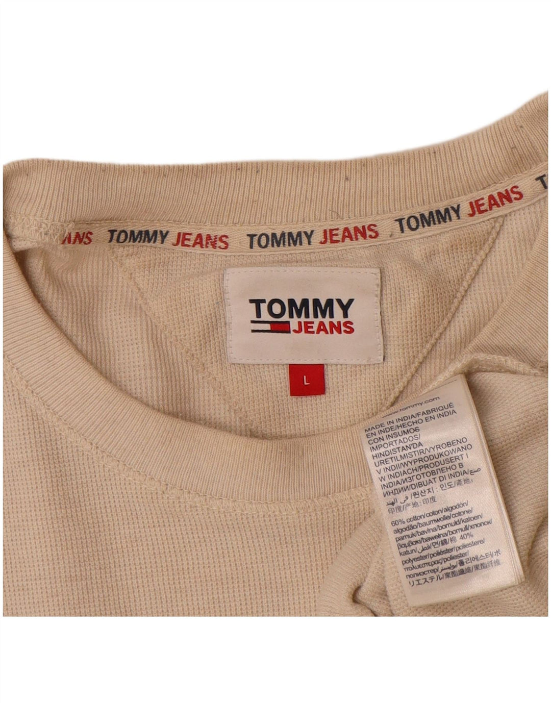 Top męski Tommy Hilfiger z długim rękawem, duży, beżowy, bawełniany