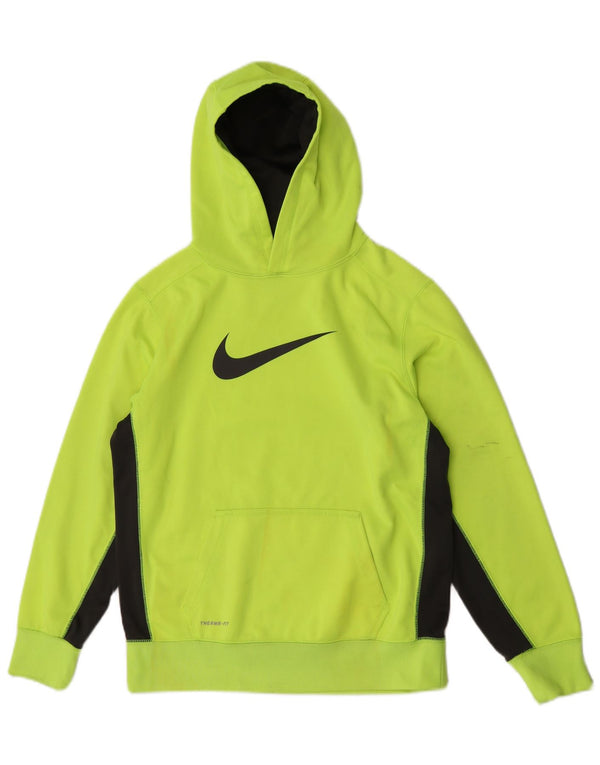 Nike Boys Therma-Fit Graphic Hoodie Jumper 13-14 Years XL Green Colourblock