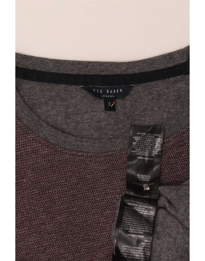 Męski sweter Ted Baker z okrągłym dekoltem, rozmiar 3, średni bordowy bawełniany