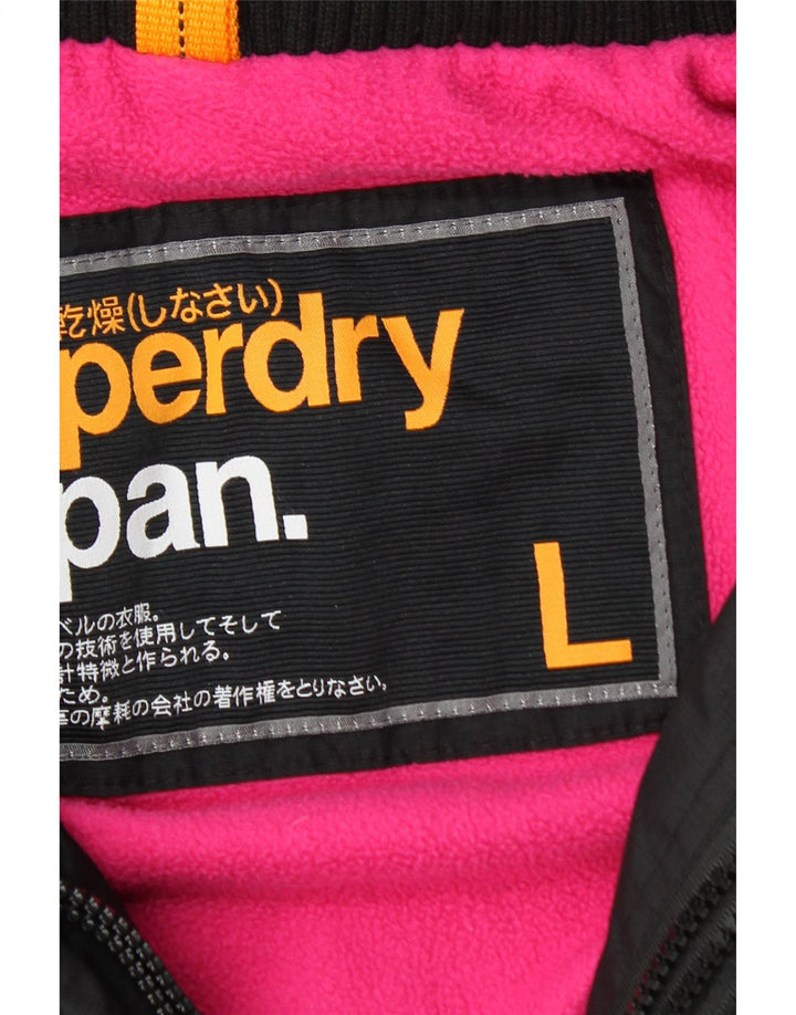 Damska kurtka wiatrówka z kapturem Superdry UK 14, duża, czarna nylonowa