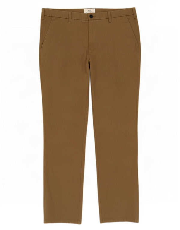 Męskie spodnie chino o regularnym kroju Marks & Spencer W38 L33 Brązowa bawełna