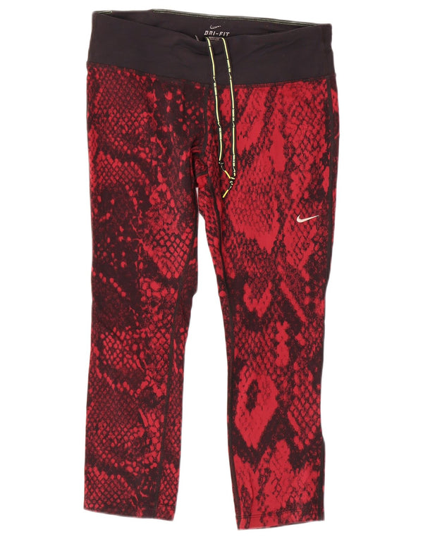 Damskie legginsy Nike Dri Fit UK 14, średni czerwony nylonowy nadruk zwierzęcy