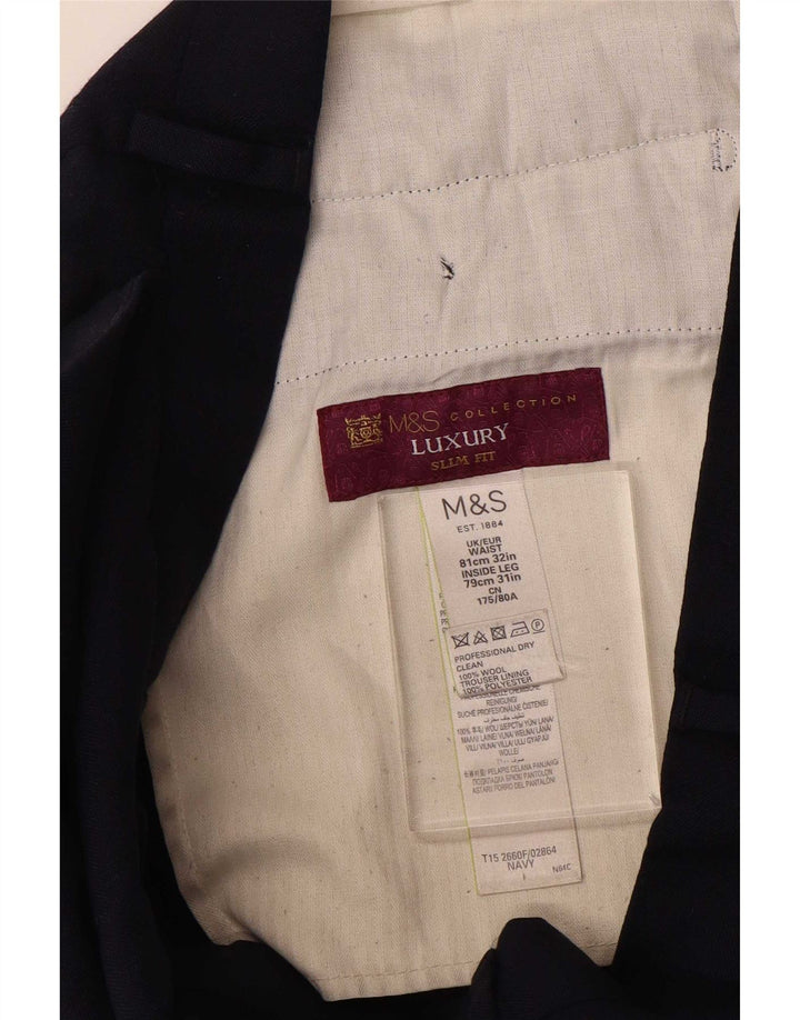 Marks & Spencer Męskie spodnie garniturowe slim fit W32 L31 Granatowa wełna