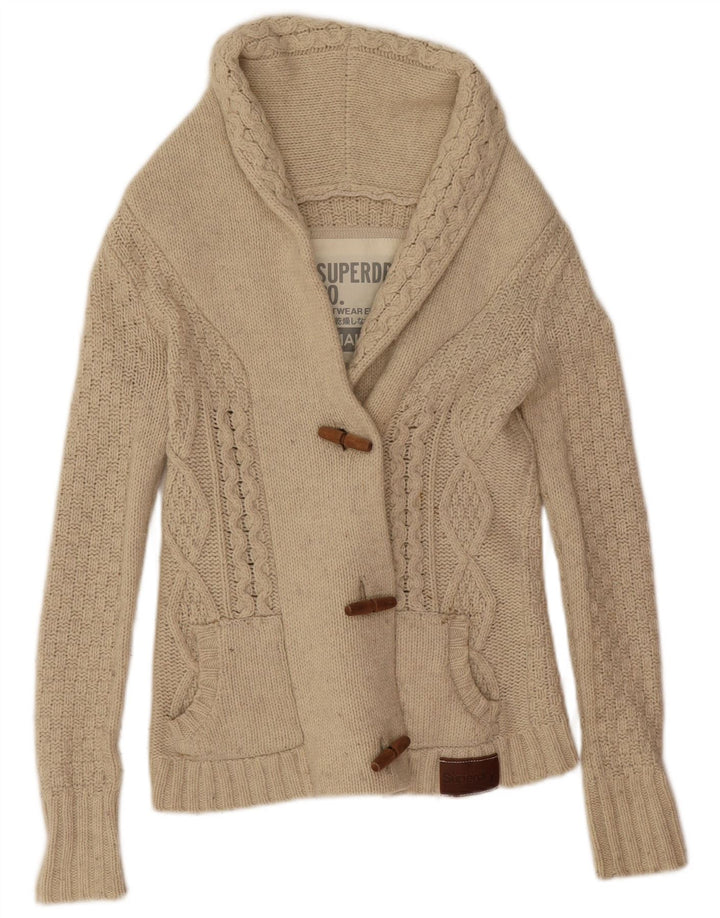 Damski sweter kardigan Superdry UK 10 Small Beżowa wełna