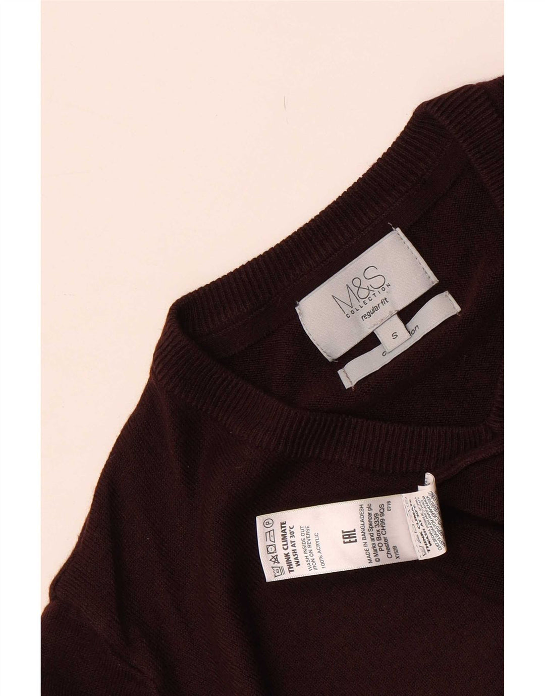 Marks & Spencer Męski sweter o regularnym kroju z dekoltem w kształcie litery V, mały, bordowy