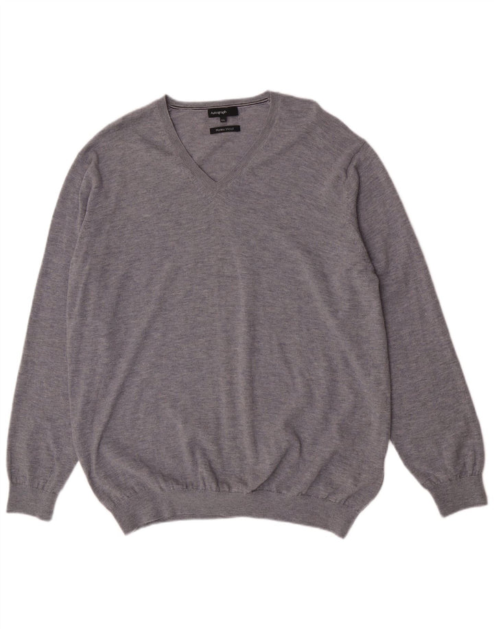 Marks & Spencer Męski sweter z autografem i dekoltem w kształcie litery V, 2XL, szara wełna