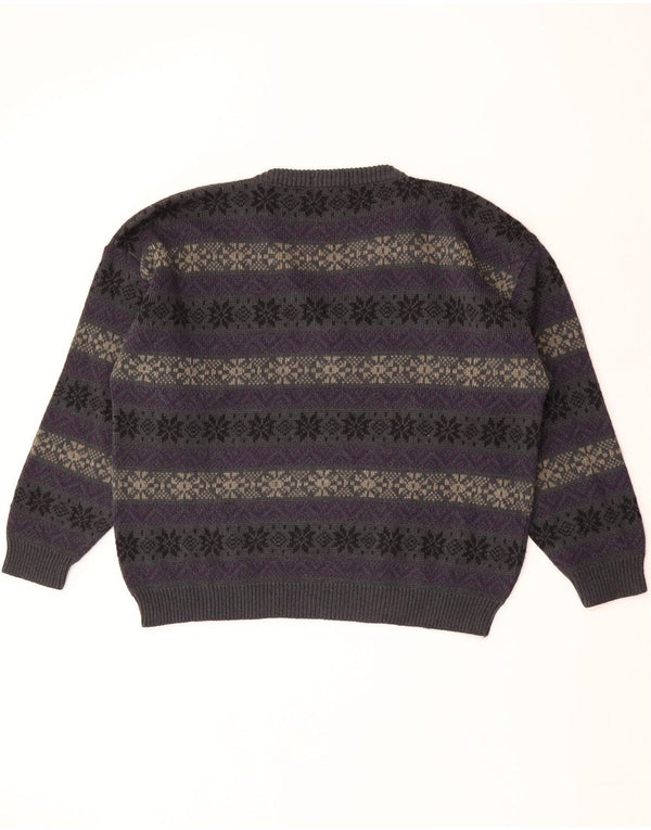 Damski sweter oversize GALA z dekoltem w kształcie litery V, UK 16, duży fioletowy Fair Isle