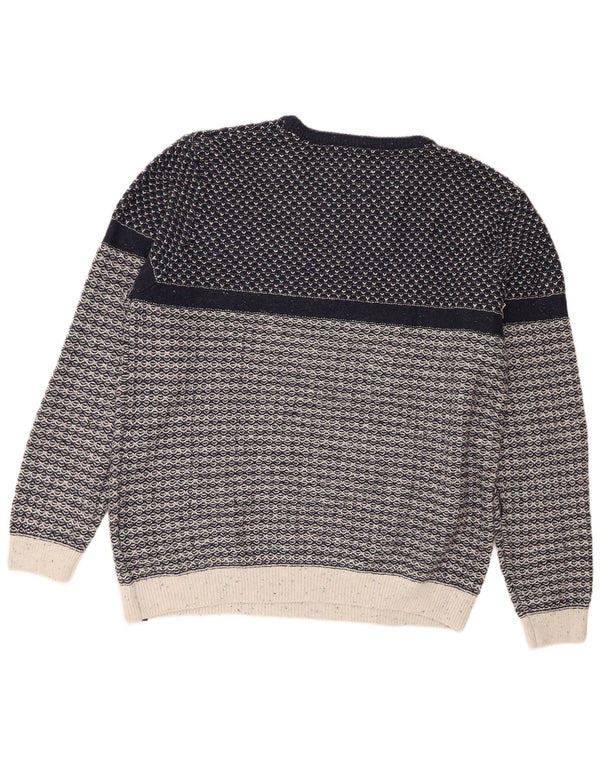 Męski sweter Weird Fish z dekoltem w łódkę, 2XL, granatowy, bawełniany w prążki