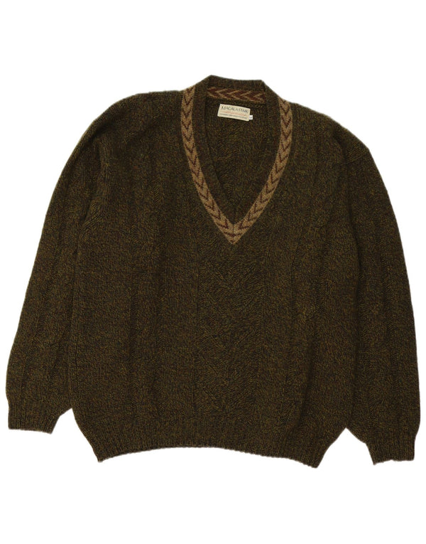Męski sweter Macalastair z dekoltem w szpic, duża, geometryczna wełna khaki