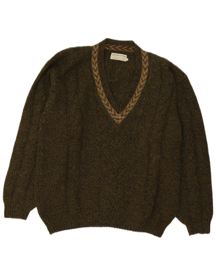 Męski sweter Macalastair z dekoltem w szpic, duża, geometryczna wełna khaki