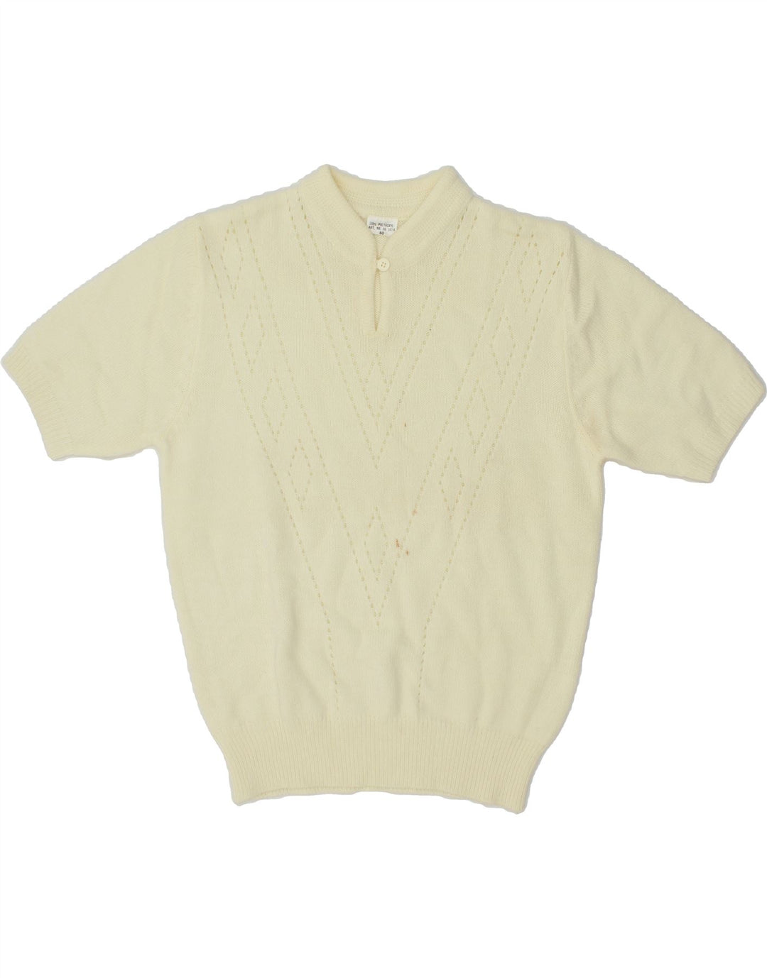 VINTAGE Womens Short Sleeve V-Neck Jumper Sweater EU 40 Medium Off White Vintage Vintage and Second-Hand Vintage from Messina Hembry 
