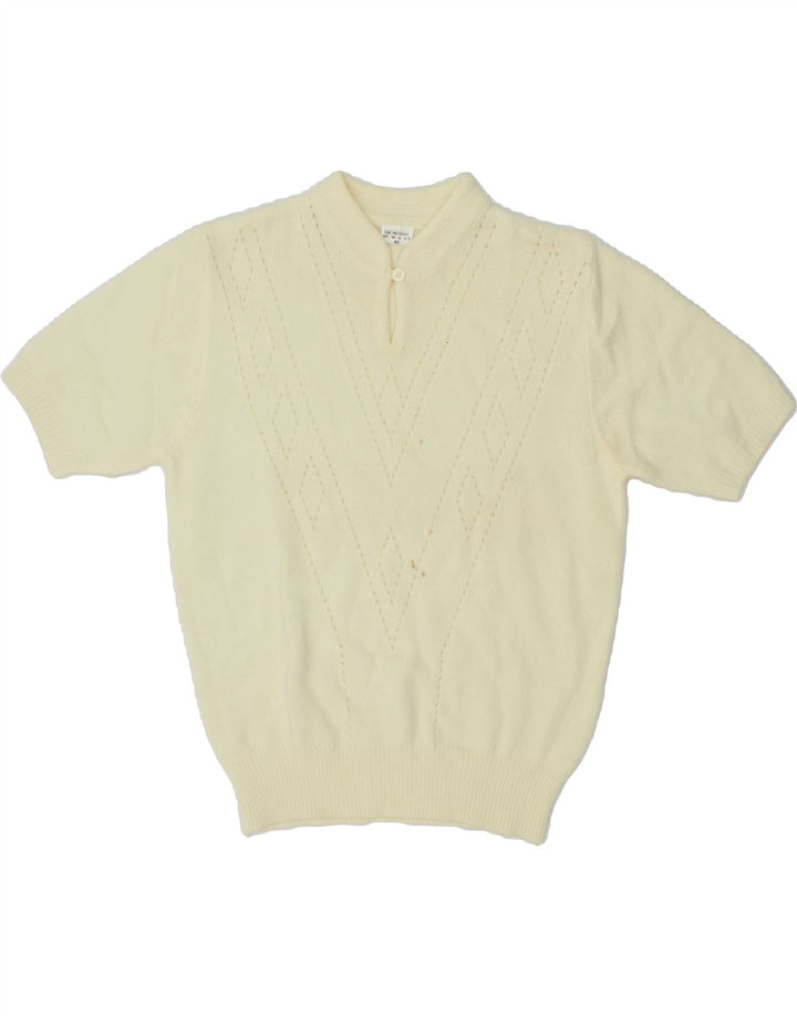 VINTAGE Womens Short Sleeve V-Neck Jumper Sweater EU 40 Medium Off White Vintage Vintage and Second-Hand Vintage from Messina Hembry 