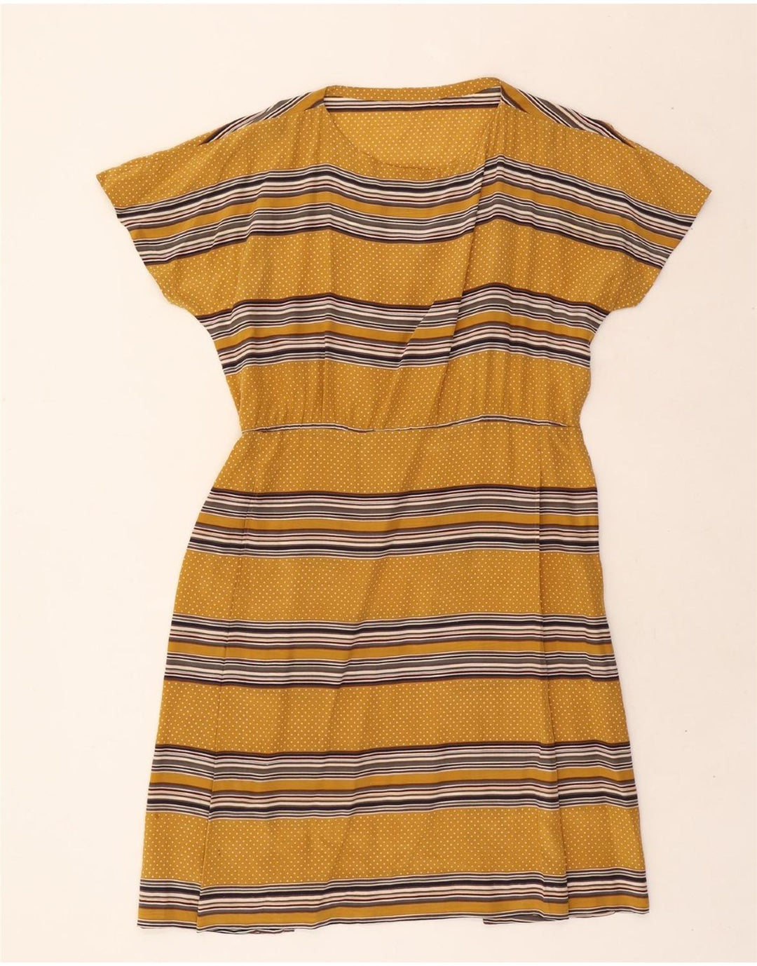 VINTAGE Womens A-Line Dress UK 14 Medium Yellow Striped Vintage Vintage and Second-Hand Vintage from Messina Hembry 