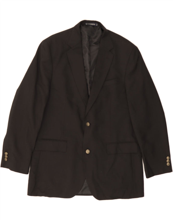 DOCKERS Mens 2 Button Blazer Jacket UK 42 XL Black Polyester Vintage Dockers and Second-Hand Dockers from Messina Hembry 