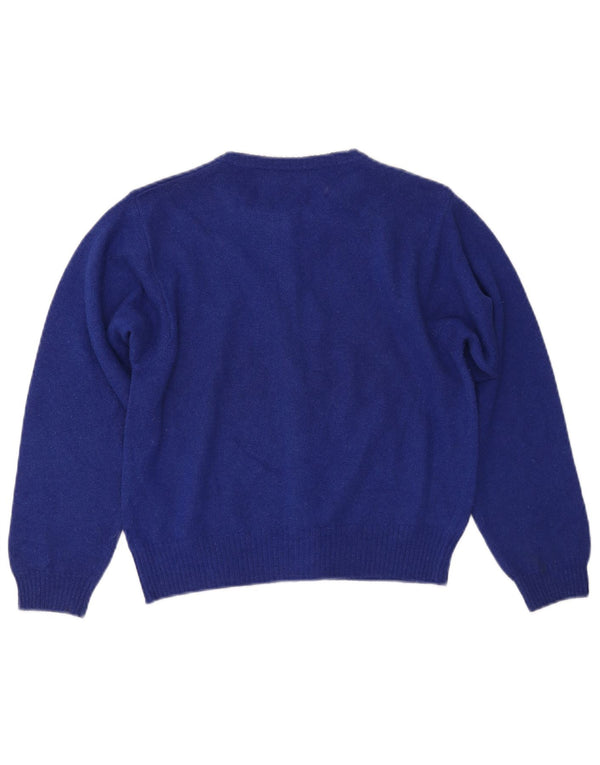 BENETTON Damski sweter typu Crop Cardigan UK 14, duży, niebieski, wełniany