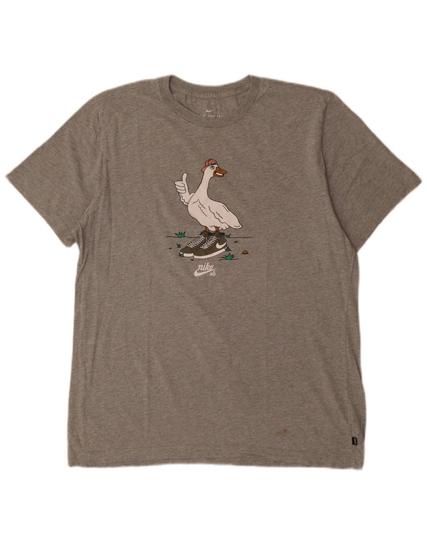 Męski T-shirt z grafiką NIKE, duży, szary, bawełniany