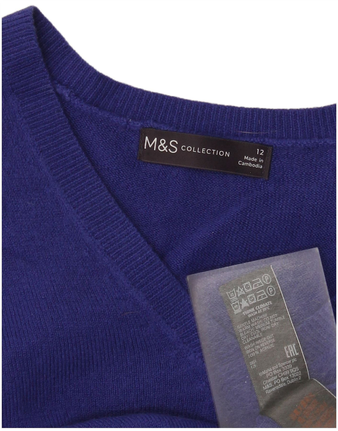 Marks & Spencer Damski sweter z dekoltem w kształcie litery V, UK 12, średni niebieski akryl