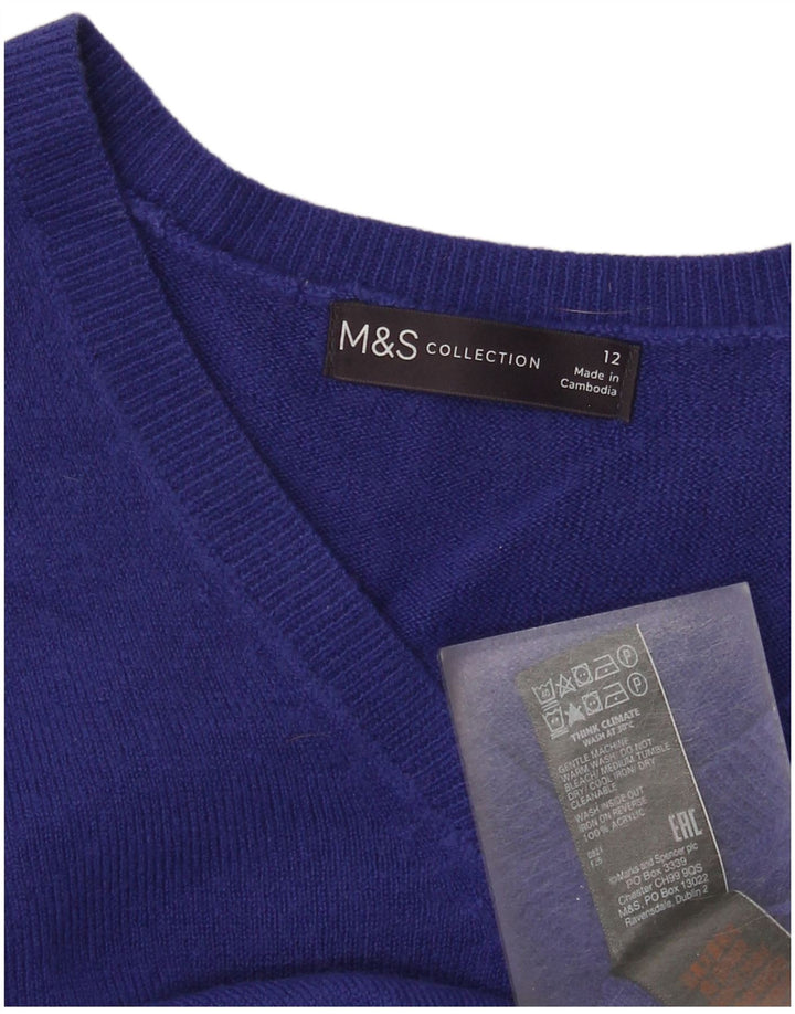 Marks & Spencer Damski sweter z dekoltem w kształcie litery V, UK 12, średni niebieski akryl