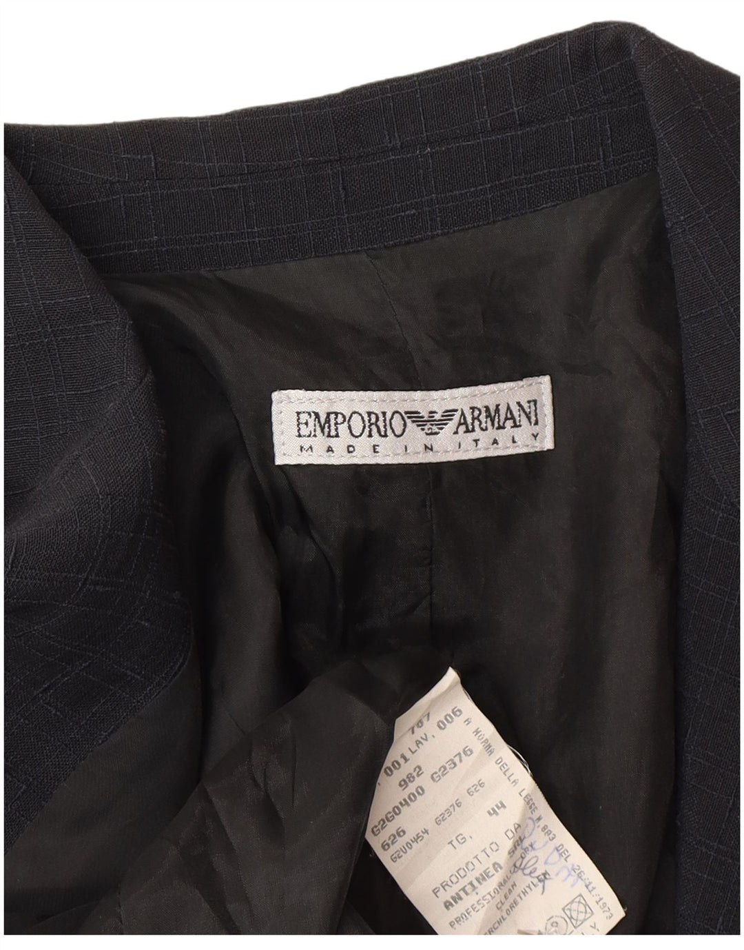 Damska marynarka Emporio Armani zapinana na 1 guzik IT 44 w średnią granatową kratkę