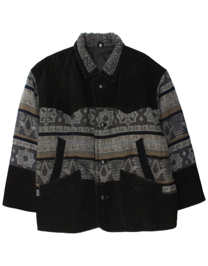 Vintage męska skórzana kurtka UK 42 XL czarna skóra Fair Isle