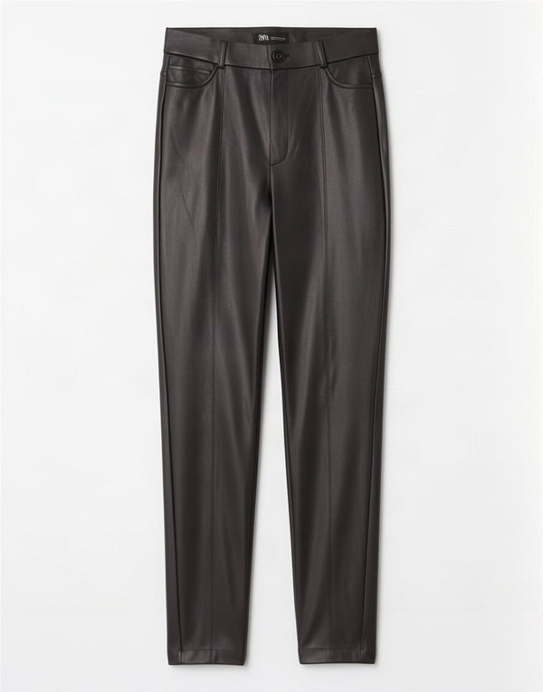 Spodnie damskie Zara Skinny ze sztucznej skóry, średnie W28 L29, czarne, poliuretanowe