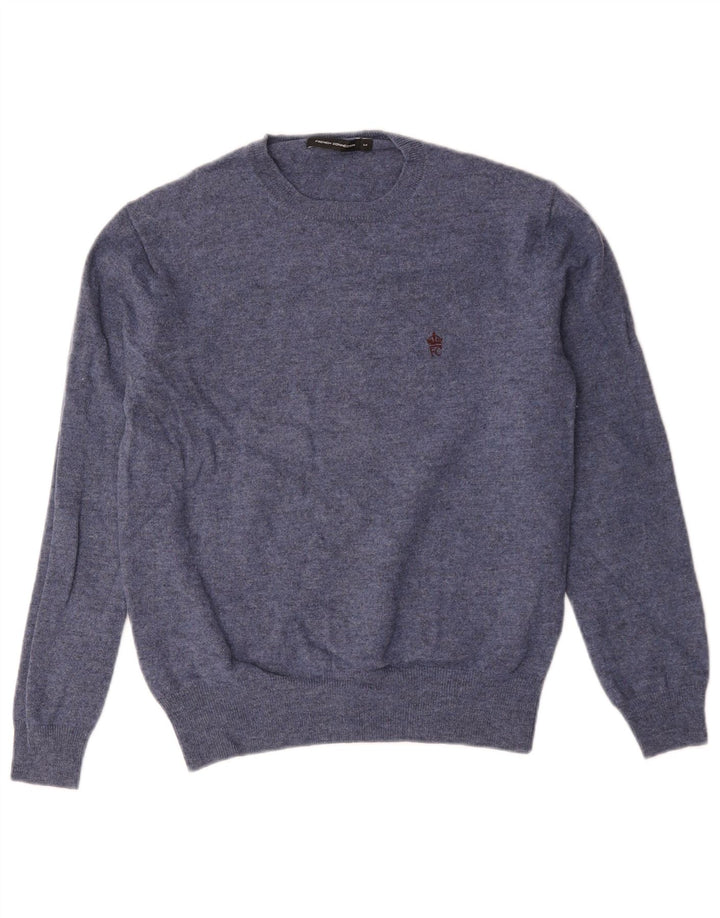 Męski sweter z okrągłym dekoltem French Connection, średnioniebieski, z owczej wełny
