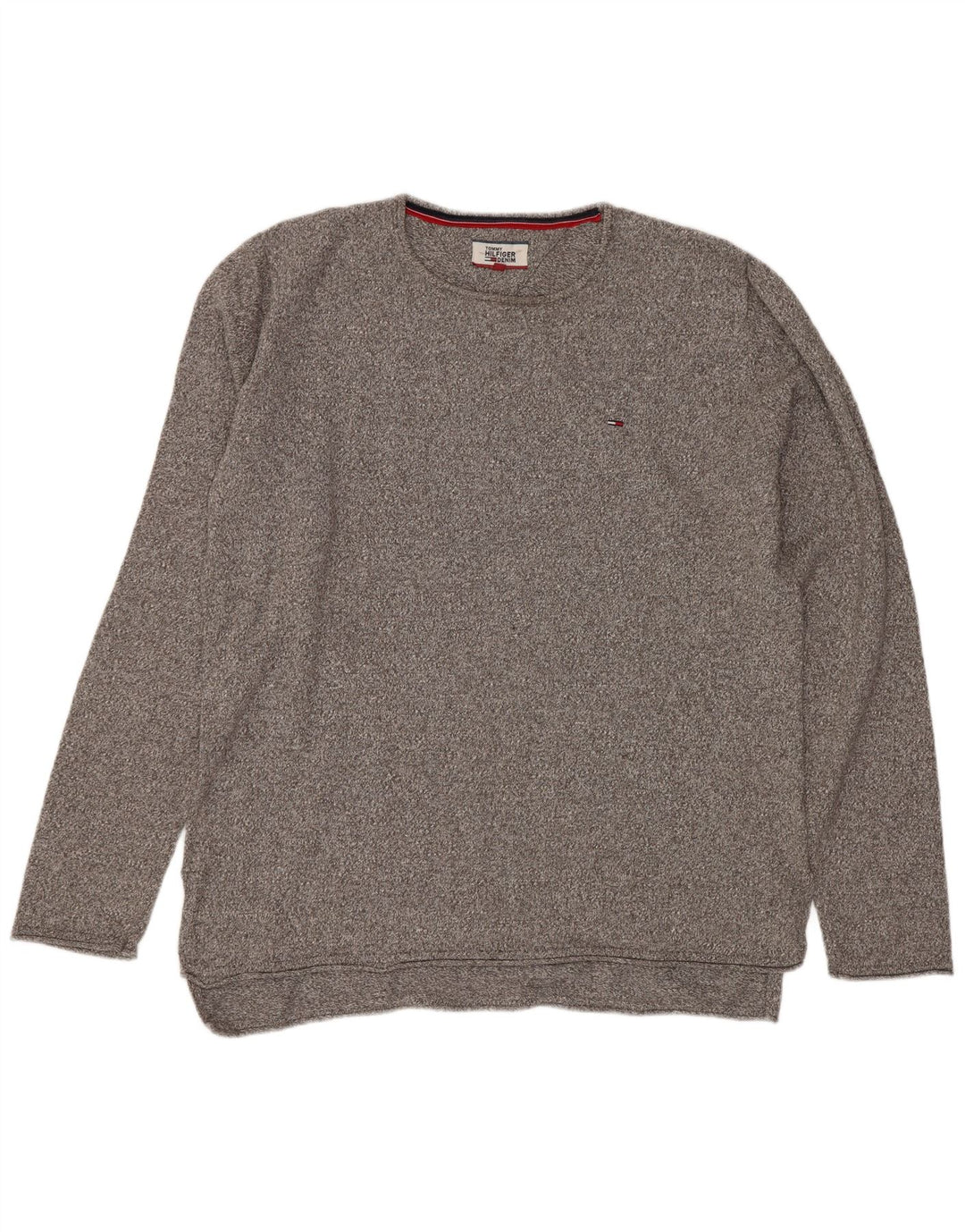 Męski sweter z okrągłym dekoltem Tommy Hilfiger Średnioszary, bawełniany nakrapiany