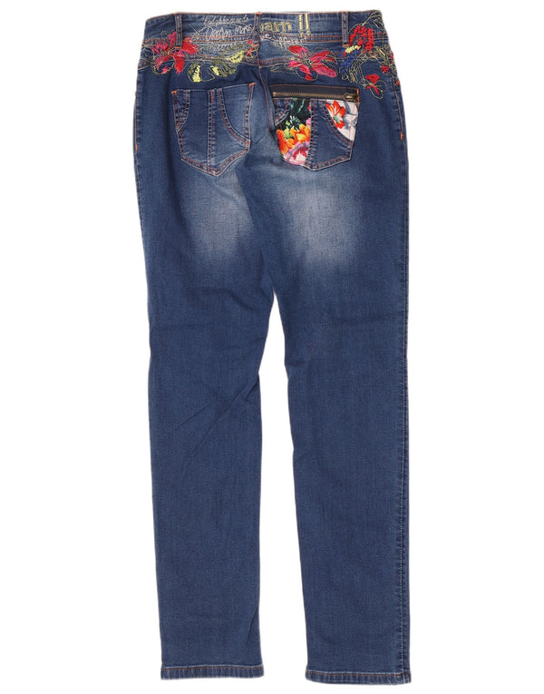 Damskie jeansy Desigual Graphic Slim EU 32 2XS W23 L32 Niebieskie, bawełniane, w kwiaty