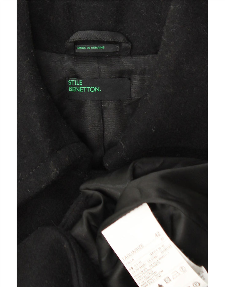 Płaszcz damski Benetton IT 42 Średni czarny wełniany