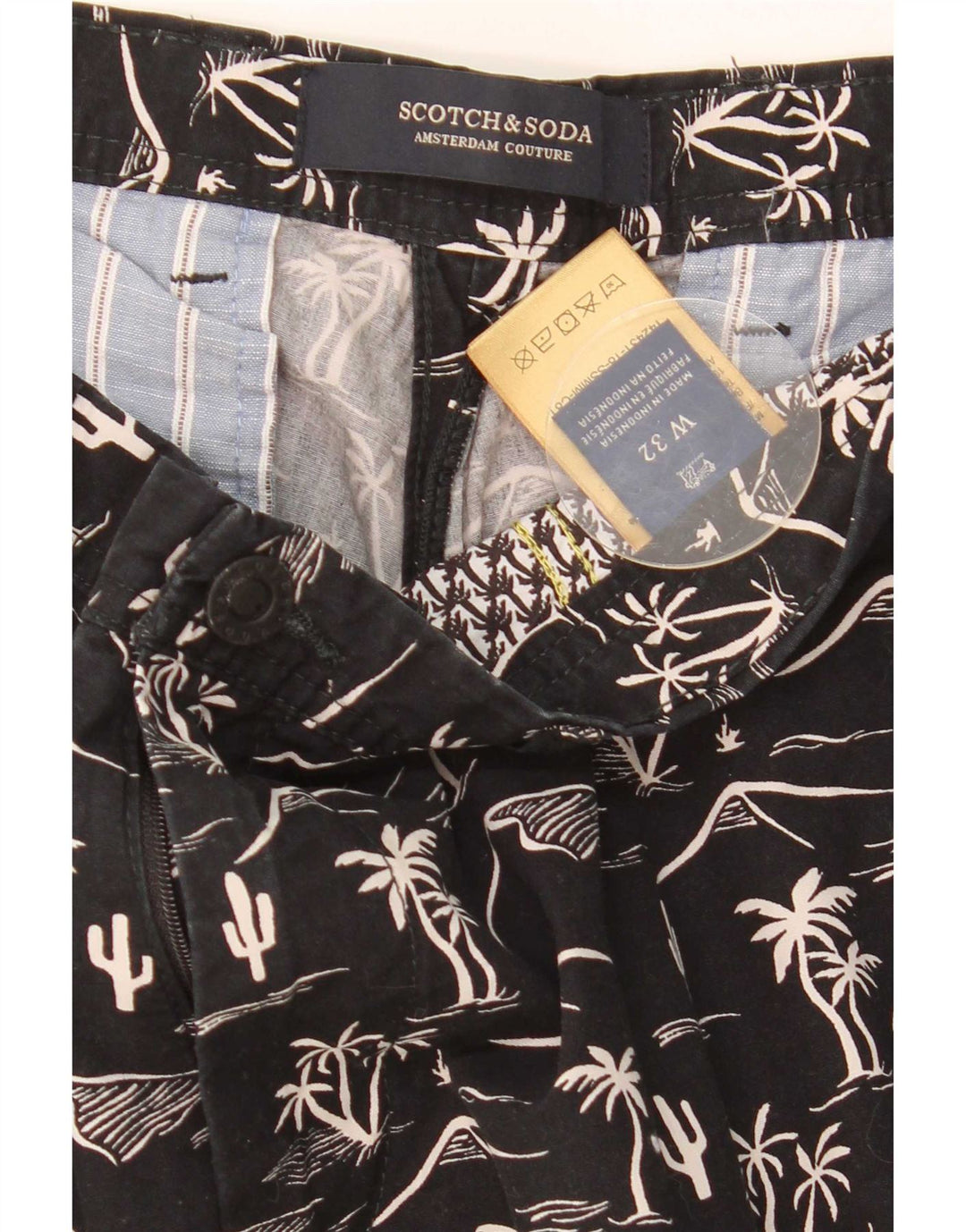 Męskie spodenki chino Scotch & Soda w abstrakcyjny wzór W32 Średni czarny hawajski