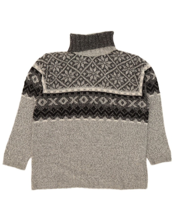 Vintage damski sweter z golfem UK 14 średnio szary Fair Isle akryl