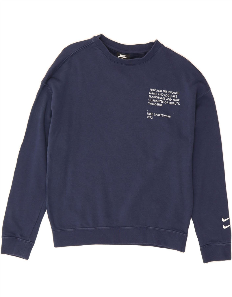 NIKE Womens Swoosh Standard Fit Sweatshirt Jumper UK 16 Large Navy Blue Vintage Nike and Second-Hand Nike from Messina Hembry 