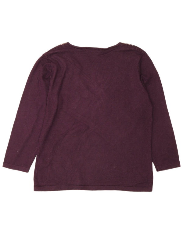Sweter damski Marks & Spencer z dekoltem w kształcie litery V, UK 16, duży, bordowy, wiskoza