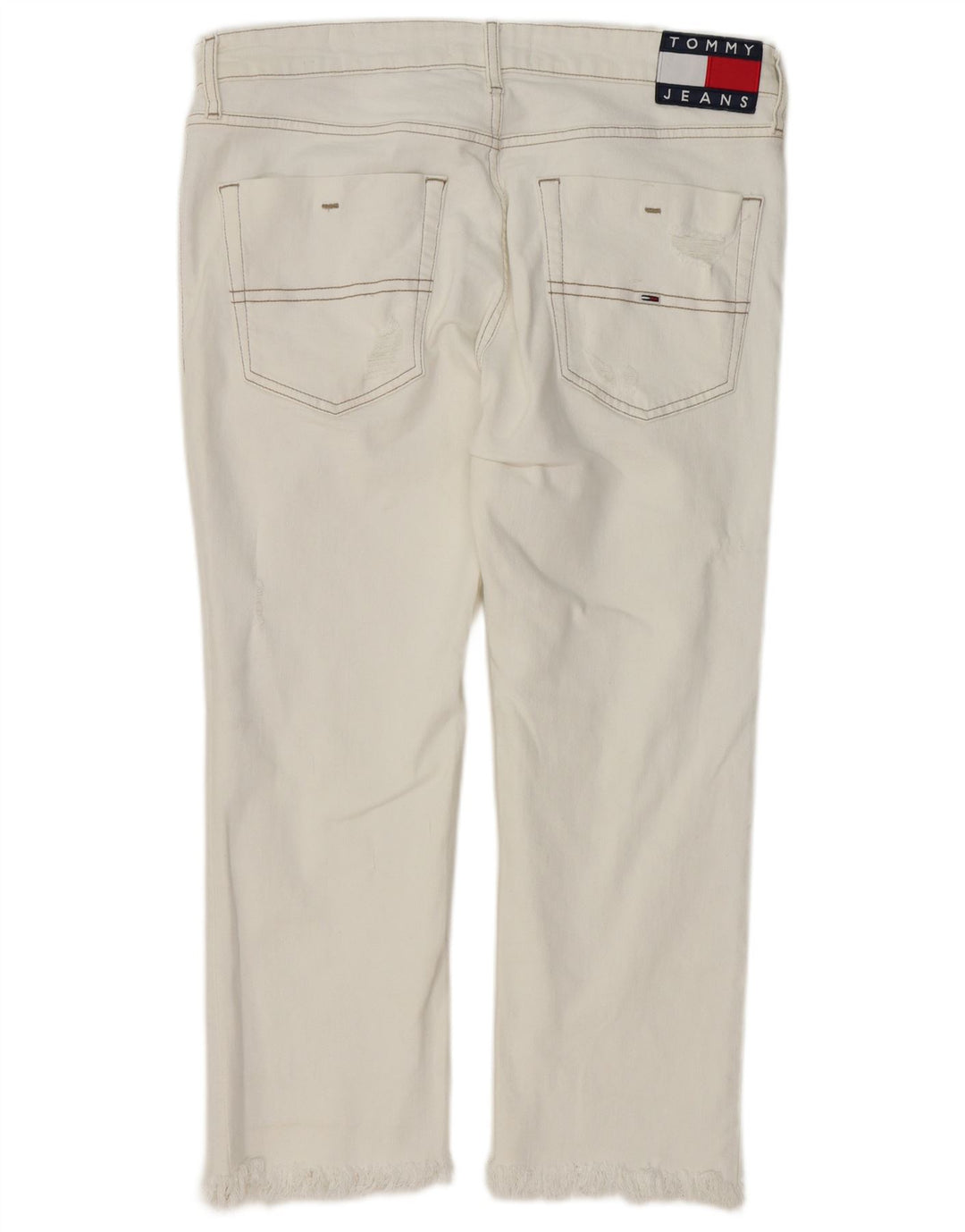 TOMMY HILFIGER Womens Distressed Cropped Jeans W33 L24 White Cotton