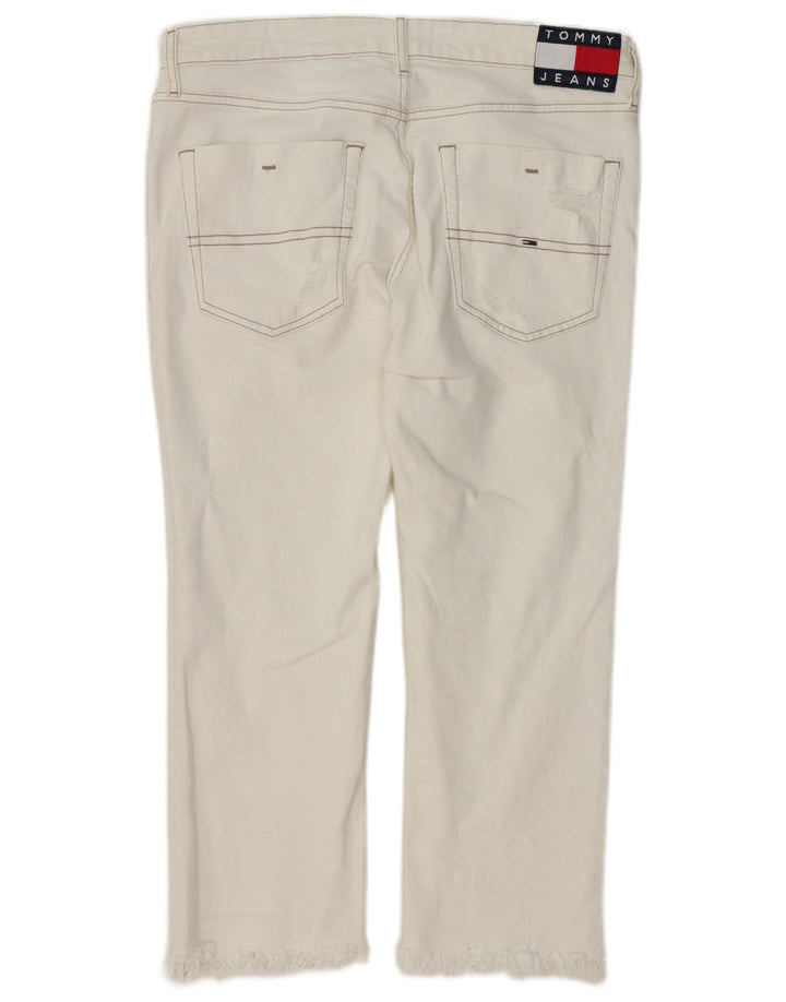 TOMMY HILFIGER Womens Distressed Cropped Jeans W33 L24 White Cotton