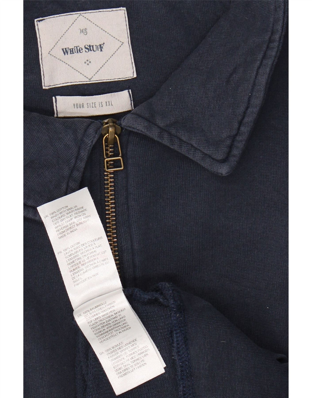 WHITE STUFF Męski sweter polo z dekoltem w serek 2XL Granatowy, bawełniany