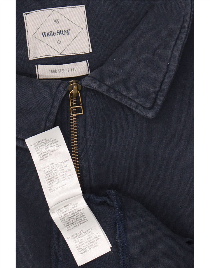 WHITE STUFF Męski sweter polo z dekoltem w serek 2XL Granatowy, bawełniany